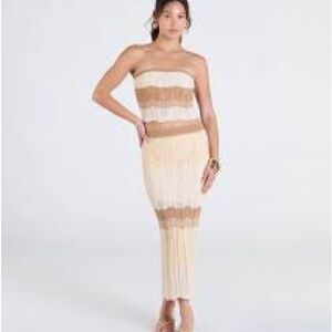 Windsor Beige and Cream Strapless Knit Maxi Skirt